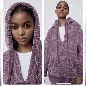 Zara Lavender Purple Chenille Knit Sweatshirt Size - S